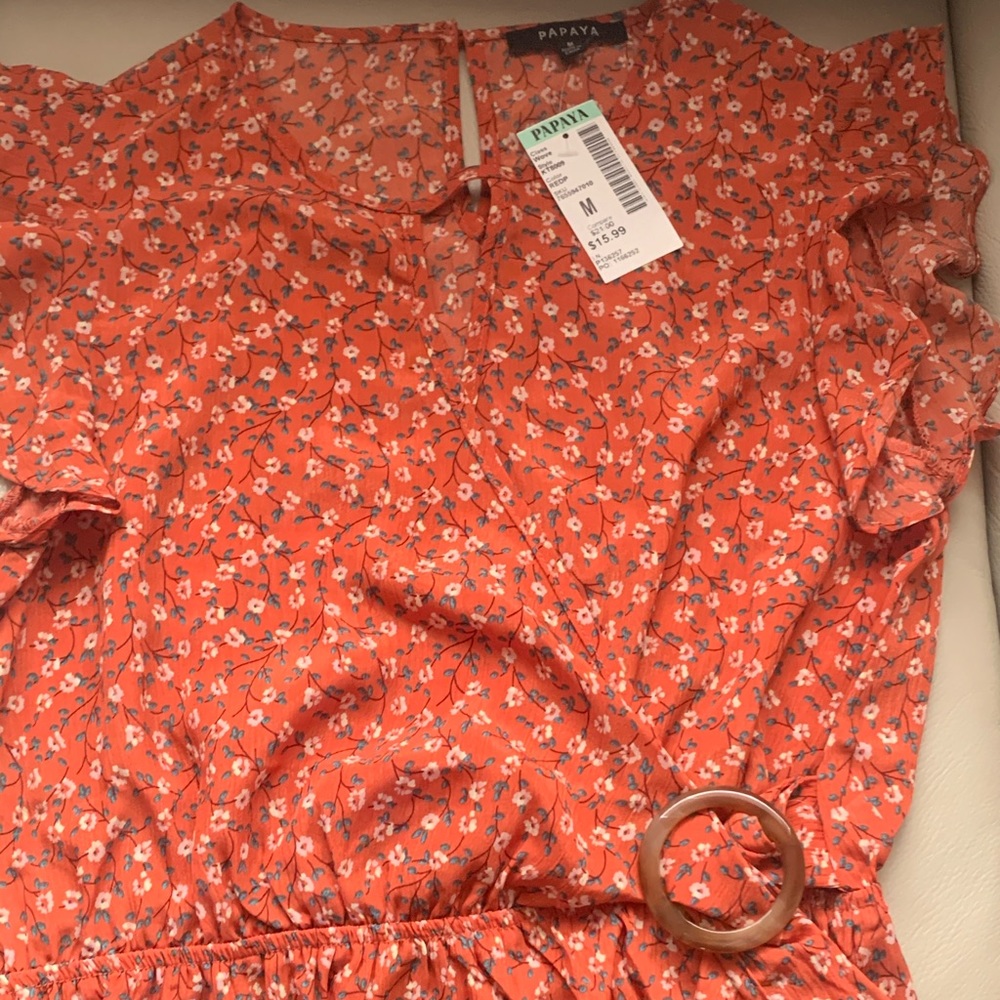 Papaya Floral Top with Buckle